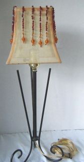 Dark Brown 15 Metal Lamp w/Beaded Mustard Lamp Shade