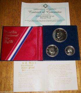 1776 1976 US Mint Bicentennial Silver Proof Set 3 Coins
