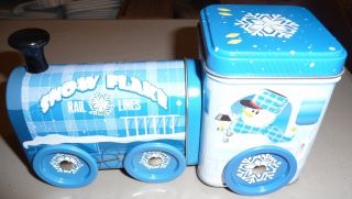 Holiday Locomotive Train Tin cookie candy treat container blue