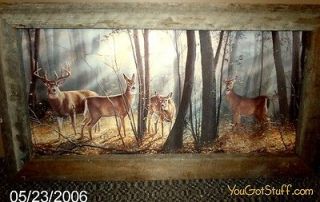 Western Rustic Deer in Woods Barn Wood Wavy Tin Picture