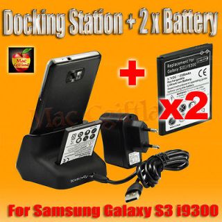 Dock Station Sync Charger Cradle+2xBattery for Samsung Galaxy S III/S3