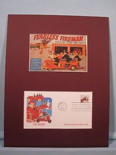 of the Fearless Fireman & First day Cover of the toy fire truck stamp