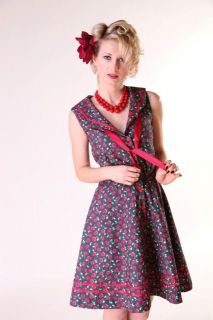Bettie Page Clothing Tatyana Cherry Denim Prairie Dress Rockabilly