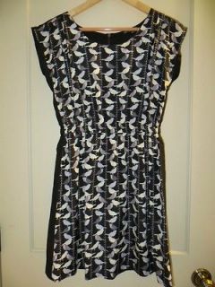 BeBop black dress with gray and white bird pattern M