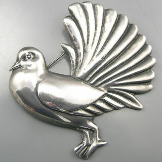 Large Vintage Mexican Sterling Silver Dove Bird Brooch