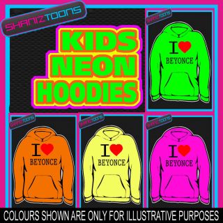 LOVE HEART BEYONCE NEON FLUORESCENT BRIGHT ELECTRIC KIDS HOODIE