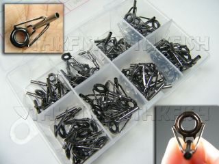 Box Fishing Rod Parts Tip Tops Black Stainless Repair Rod Guides SET