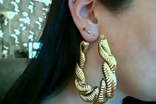 tone chunky twisted creole hoop earrings 8cm, Mega big puffed up style