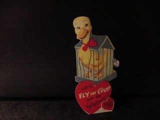 Vintage Used Penny or School Flat VALENTINEDUCK INSIDE BIRD CAGE