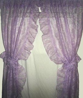 Lilac LACE Ruffled Curtains 90 Long 100% Polyester Attached Valance