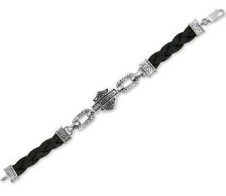 Mens Hammered Link .925 Silver & Leather Combo Bracelet HDB0267