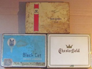 Vintage Cigarette Tins State Express 333   Chesterfield   Black Cat
