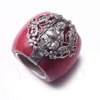 red coral Laughing Buddha blessing mens unisex thumb band ring s2