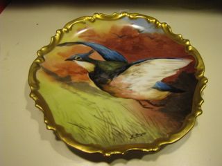 Antique Limoges L.R.L Hand Painted Birds Charger Signed