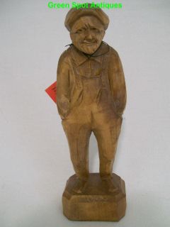Quebec Carving Carver Signed Caron Man In Overalls