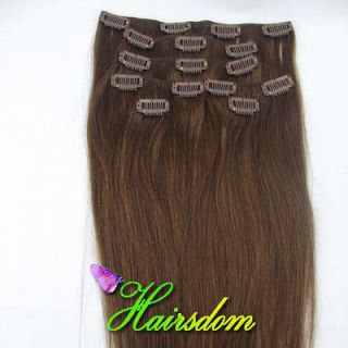 7pcs 15 Clip In Human Hair Extensions In Fashion #6 Brown 70g AAA++