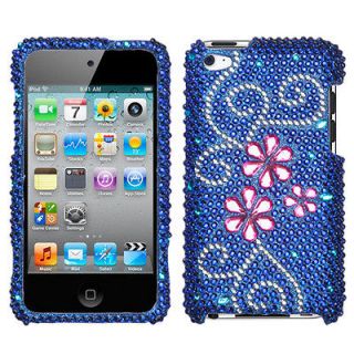 Blue Pink Flower Diamond Bling Rhinestone Case Cover for iPod Touch