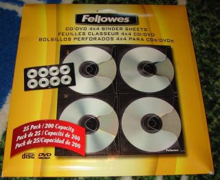 Fellowes CD / DVD Binder Sheets for Three Ring 25 Pack CRC95321 NIP