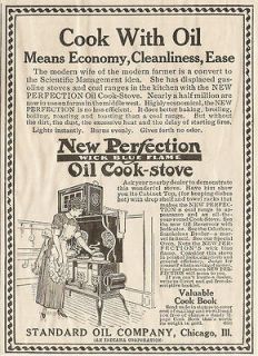 OIL NEW PERFECTION WICK BLUE FLAME OIL COOK STOVE AD CHICAGO IL