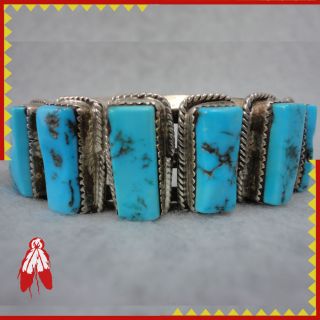 Vintage KINGMAN Navajo bracelet square turquoise silver old Pawn