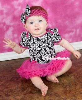 Infant Newborn Baby Hot Pink Demask Bubble Romper Pettiskirt Jumpsuit
