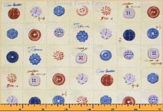 ROBERT KAUFMAN SEWING THEME NOTIONS BUTTONS FABRIC FQ 18 X 22 #VC