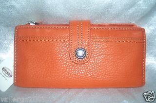 NWT Fossil Tab Orange Color Leather By Fold Wallet Handbag