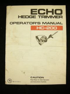 Echo HC 200 Hedge Trimmer Parts & Operators Manual HC200