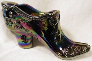 Black Amethyst Carnival Glass Bow Slipper Shoe