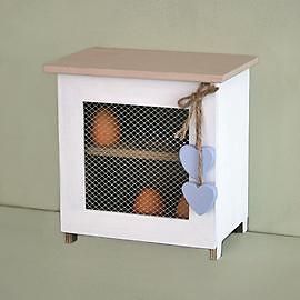Shabby Chic Wire Mesh Egg Holder Cabinet in Cream with Blue Hearts
