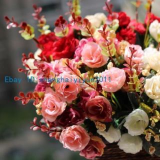 Double Colors Silk Roses Buds Wedding Bouquet Artificial Flowers F50