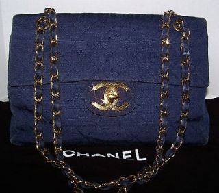 CHANEL DENIM JUMBO MAXI XL QUILTED CLASSIC FLAP FRANCE
