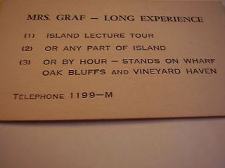 Oak Bluffs, Mass.Mrs Grafs Guided Tours  Business Card 1940s Marthas