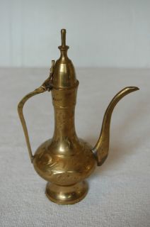 Vintage India Etched Solid Brass Turkish Style Teapot w/Hinged