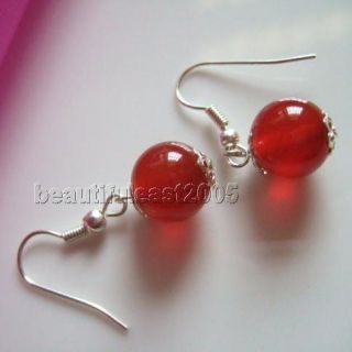 lovely beautiful 10mm red jade 925s earrings jewelry
