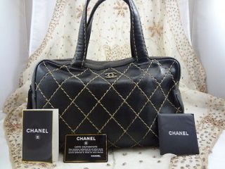 CHANEL Quilted Lambskin Leather BOWLING Handbag Bag Purse+CARD T108