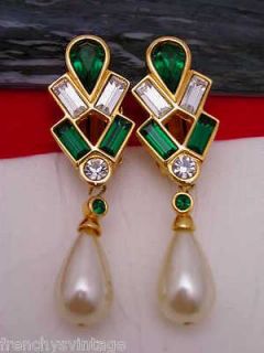 Swarovski Green Clear Crystal rhinestone Pierced Earrings