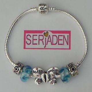 Serjaden Mother Daughter Bracelet W/ Lite Blue Beads Locks Ships from