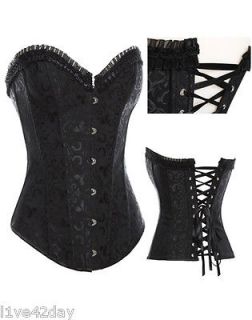 Brocade Sweetheart Black Lace Pinup Girl Corset Party S M L XL