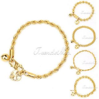 Kids Baby 18K Yellow Gold Filled Chain Heart Bell Charm Bracelet Cute