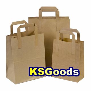 Paper Carrier Bags White Brown SOS Kraft Takeaway Party Lunch Food