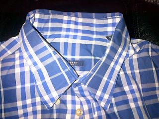 Burberry London   100% Cotton XL Dress Shirt 34/35   Blue/White Plaid