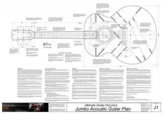 Guitar Plans   Jumbo Acoustic 6 String   4 Pages   VERY Detailed