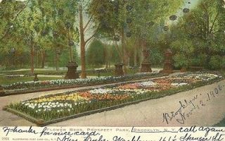 1906 tinselled postcard,Brook lyn NY Flower Beds,Prospect Park