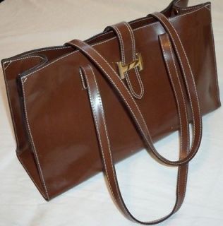 VERA PELLE Italian Leather LRG Handbag, Rich, Warm Brown w Gold Trim