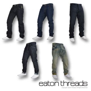 Mens Crosshatch Jeans Cuffed Fashion Branded Carrot Fit size 30 32 34
