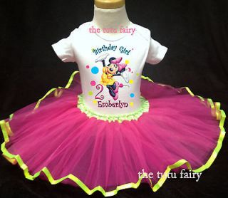 Bright Rainbow Dots Minnie Mouse Shirt & pink tutu Set outfit 1st 2nd