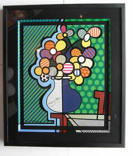 Romero Britto Print Hand Signed Flowers in a Vase Framed