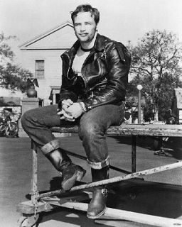 Marlon Brando leather jacket sitting on fence The Wild One 24X30