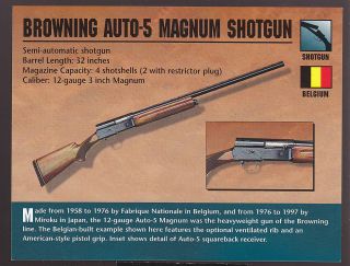 BROWNING AUTO 5 MAGNUM SHOTGUN Belgium Atlas Classic Firearms Gun CARD